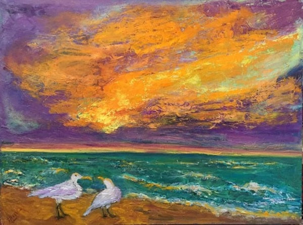 “Cùng ngắm hoàng hôn” của họa sĩ Trần Thảo Hiền