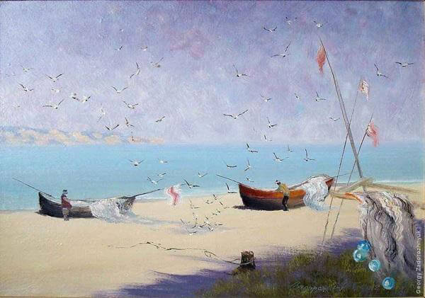 Tranh vẽ một ngày lao động trên biển