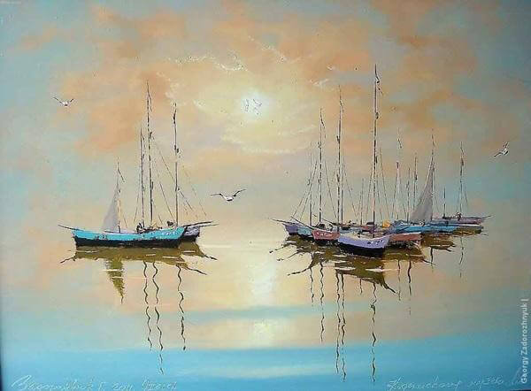 Tranh phong cảnh hoàng hôn trên biển