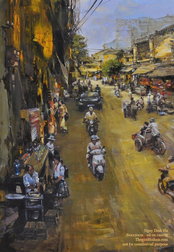 Tranh Hà Nội phố cổ - “Thu về trên phố” của họa sĩ Ngụy Đình Hà