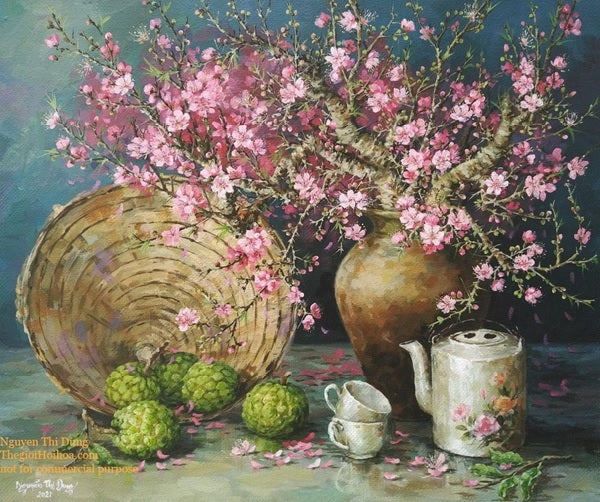 Tranh vẽ tĩnh vật ấn tượng - “Bình hoa đào”