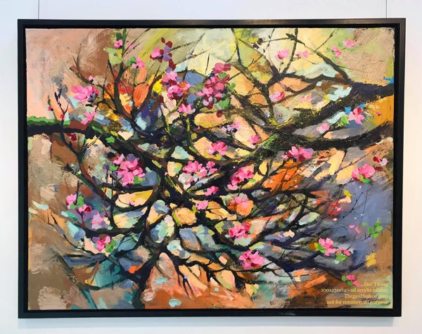 Tranh “Sắc Xuân” vui tươi với sắc hoa đào nổi bật