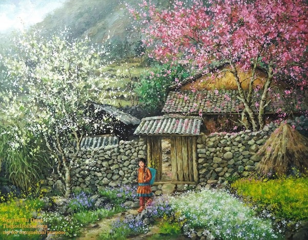 Tranh sơn dầu mùa Xuân được yêu thích nhất của họa sĩ Nguyễn Thị Dung - “Miền đá nở hoa”