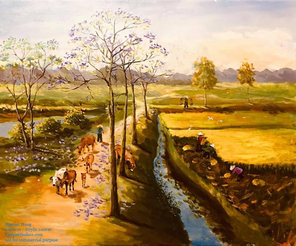 Tranh làng quê Việt Nam - “Nắng chiều” của họa sĩ Nguyễn Hằng