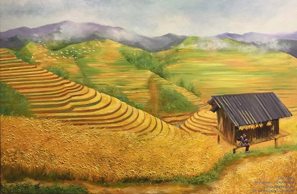 Tranh phong cảnh làng quê Việt Nam - “Mùa vàng Mù Cang Chải” của họa sĩ Đắc Tưởng