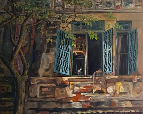 Tranh sơn dầu phong cảnh mùa thu họa sĩ Hoàng Bá Linh, tác phẩm "Tâm sự mùa thu"