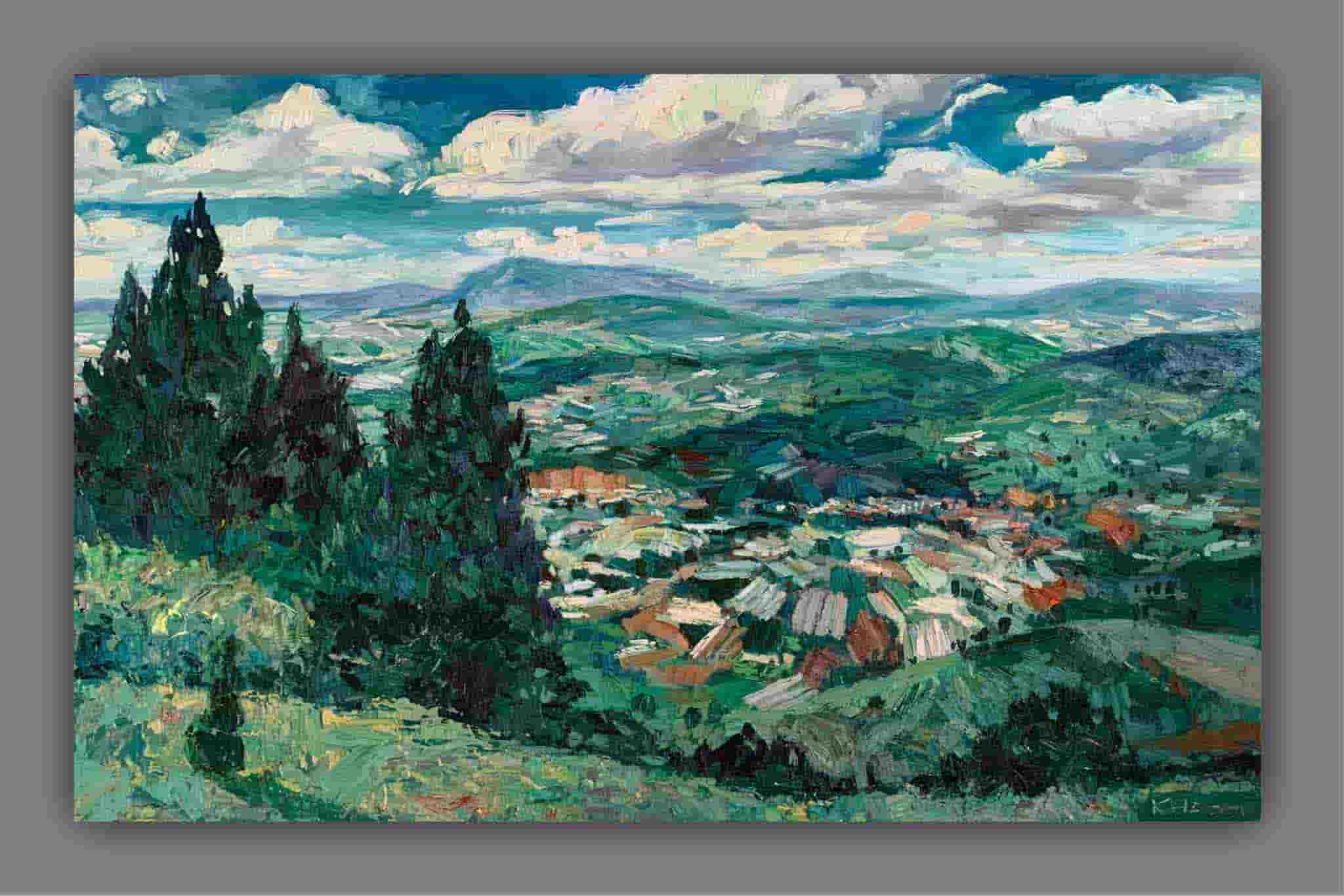 Tranh vẽ cao nguyên họa sĩ Hoàng Tuấn Kha "Đỉnh Lang Biang"