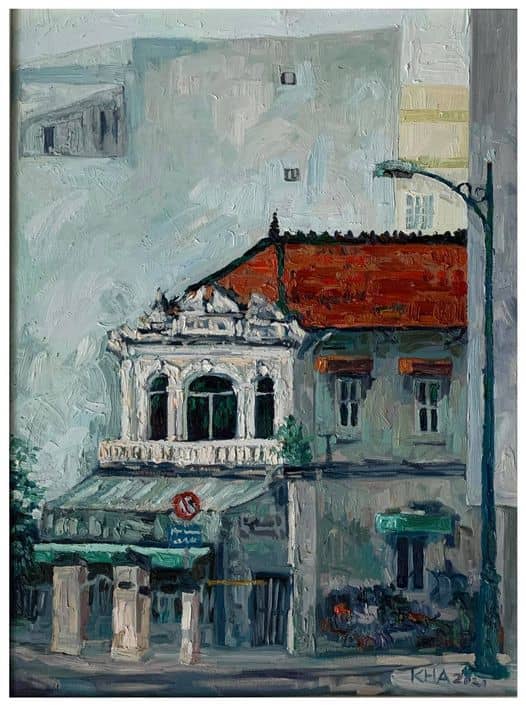 Tranh sơn dầu vẽ Sài Gòn họa sĩ Hoàng Tuấn Kha "183 Bến Vân Đồn"