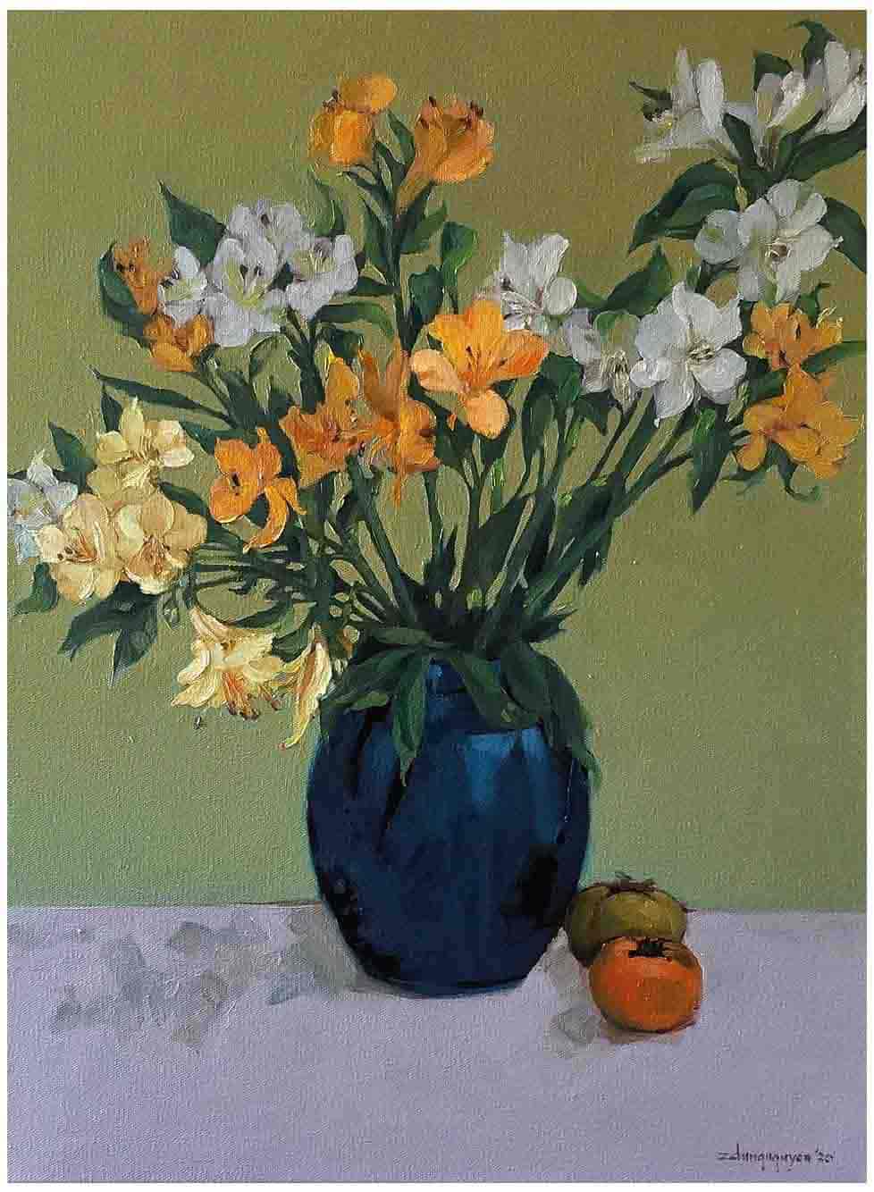 Tranh tĩnh vật hoa họa sĩ Nguyễn Anh Dũng "Hoa thủy tiên"