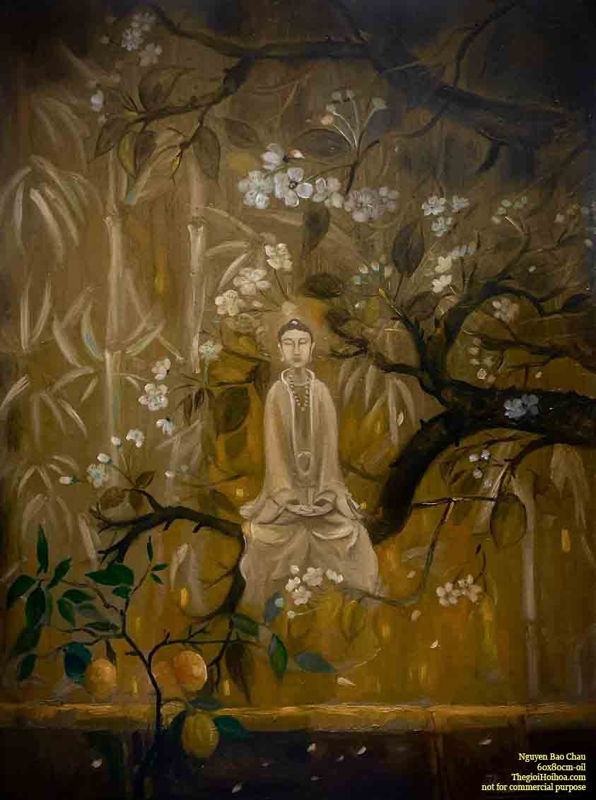 Ánh trăng lan tỏa trong không gian tĩnh lặng trong tranh "Zen 2" - họa sĩ Nguyễn Bảo Châu