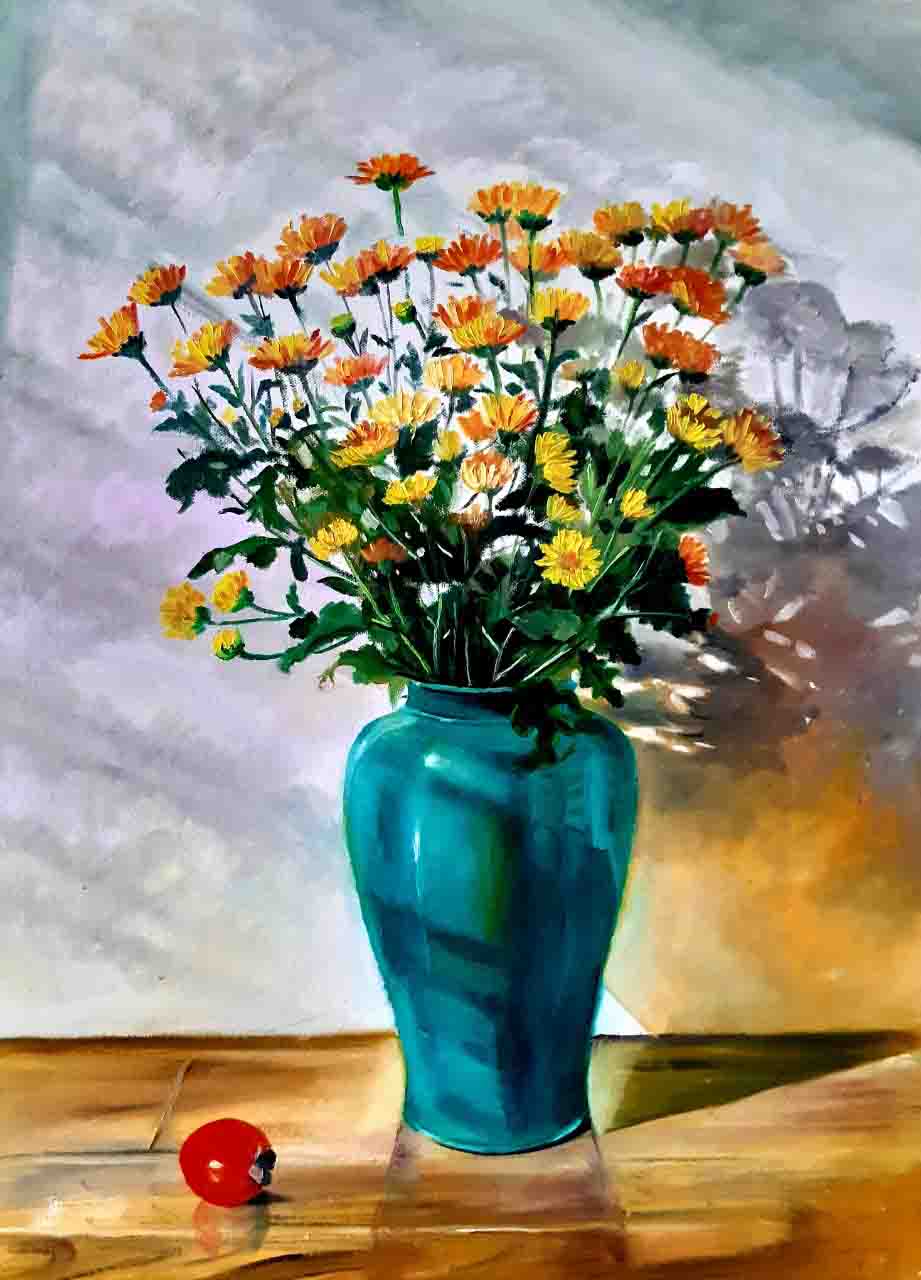 Tranh tĩnh vật hoa họa sĩ Nguyễn Hằng "Nắng chiều"