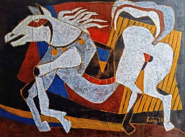 Tranh sơn dầu trừu tượng của họa sĩ Nguyễn Hùng - "Ngựa 1"