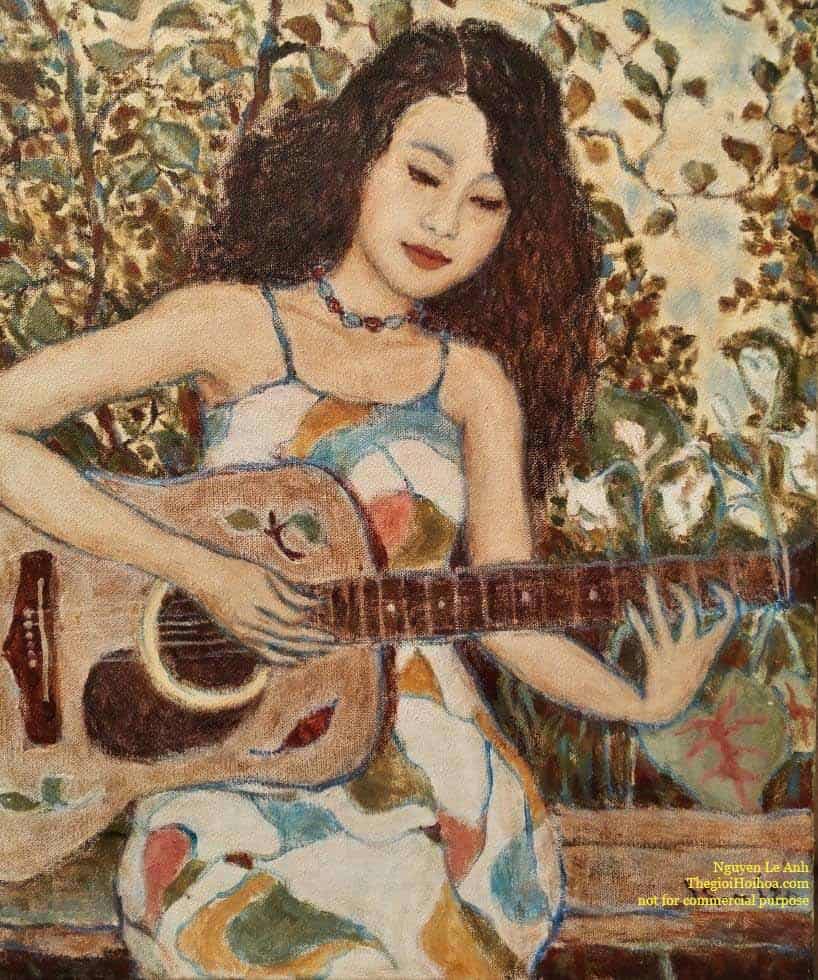 Bức tranh "Cô gái với cây đàn guitar" của họa sĩ Nguyễn Lê Anh