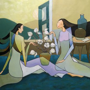 Tranh sơn dầu "Bên cửa"