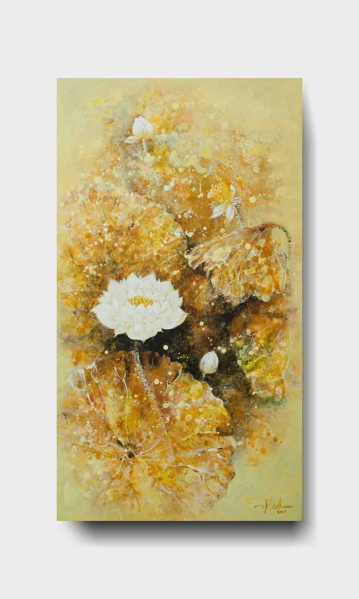 Tranh sơn dầu quê hương của họa sĩ Nguyễn Đức Thành "Bạch liên hoa 03"