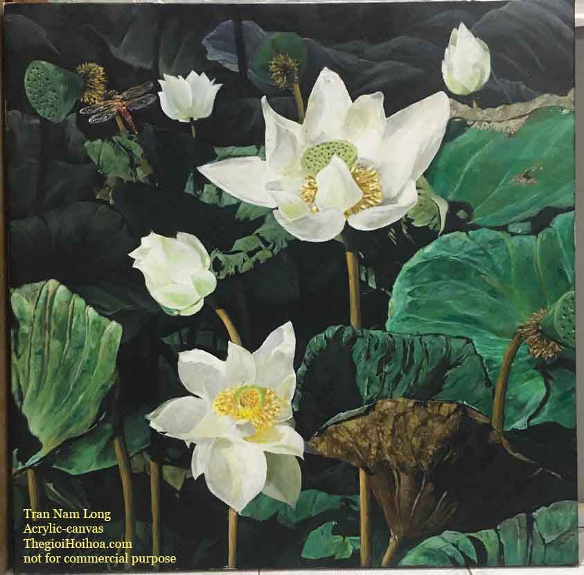 Cảm màu và bố cục rất đẹp trong tranh sơn dầu "Sen tháng 6" họa sĩ nhí Trần Nam Long