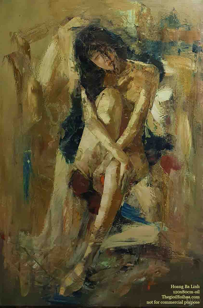 Tranh chân dung sơn dầu "Lặng" của họa sĩ Hoàng Bá Linh