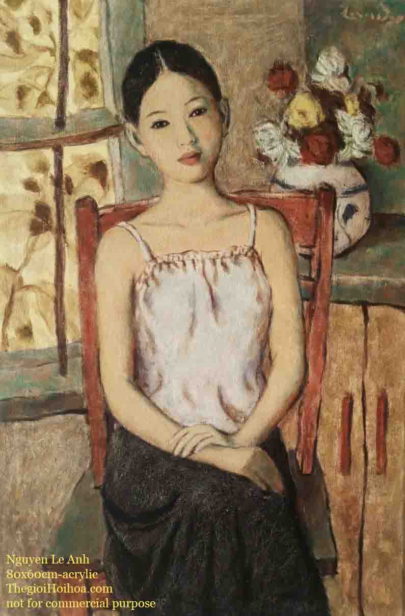 tranh chân dung sơn dầu "Thiếu nữ", họa sĩ Nguyễn Lê Anh