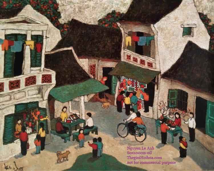 Tranh sơn dầu phố cổ "Dưới nắng xuân 5"