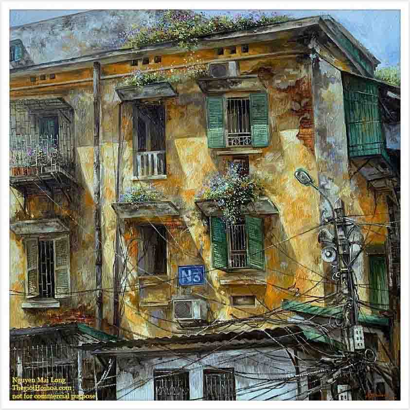 Tranh Hà Nội phố cổ "Nắng" của họa sĩ Nguyễn Mai Long