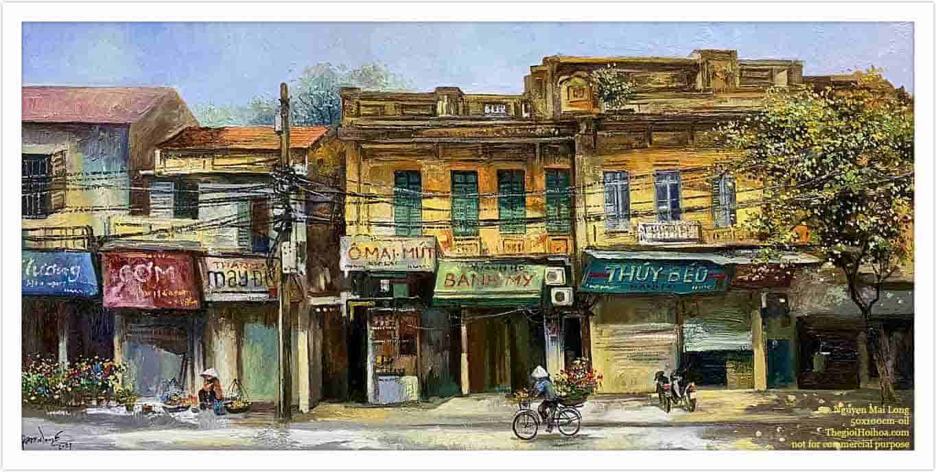 Tranh sơn dầu phố cổ "Ngày  nắng 9" của họa sĩ Nguyễn Mai Long
