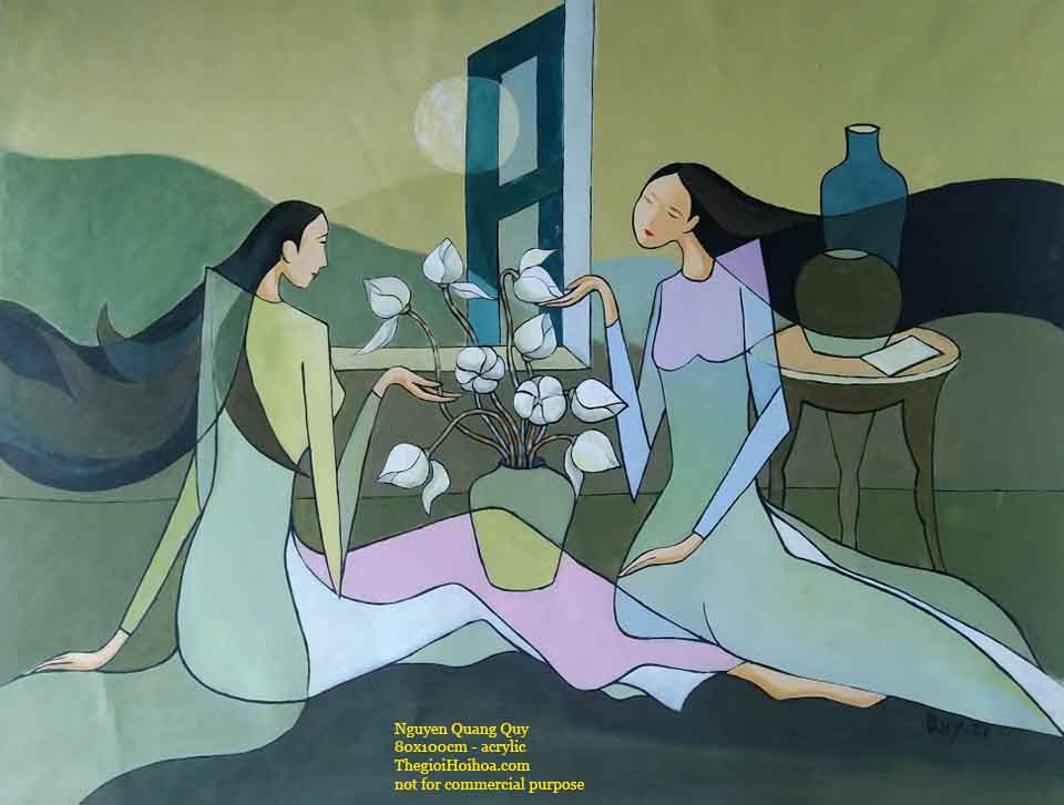 Tranh sơn dầu "Bên cửa" của họa sĩ Nguyễn Quang Quý