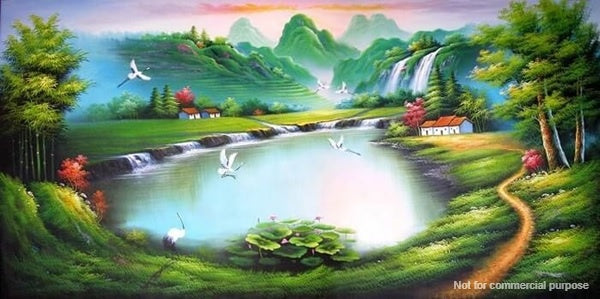 Bức tranh sơn thủy vùng quê đặc sắc bằng chất liệu sơn dầu