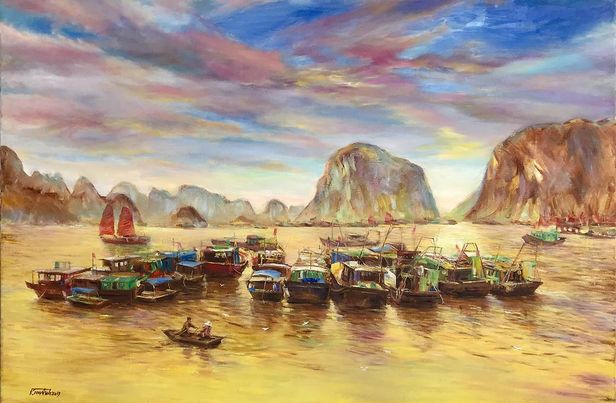 tranh sơn dầu "Hạ Long vàng", họa sĩ Trần Kim Ánh