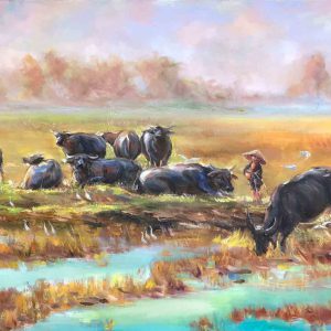 Tranh sơn dầu quê hương "Nắng sớm"