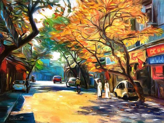 Tranh sơn dầu phố cổ "Sunny Hà Nội"