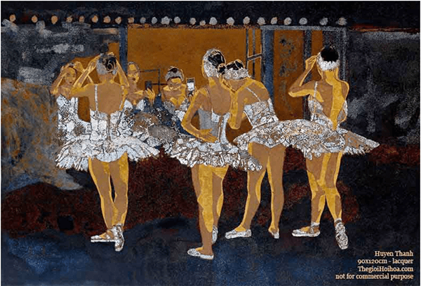 Tranh sơn mài “Soi gương” của họa sĩ Huyền Thanh