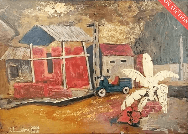 Tranh sơn mài “Cảnh quê” của họa sĩ Vũ Đình Lương