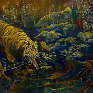 Tranh sơn mài "Nhớ rừng"