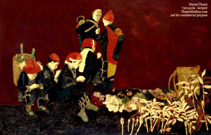 tranh sơn mài Nghỉ, họa sỹ Huyền Thanh, Thế giới Hội họa