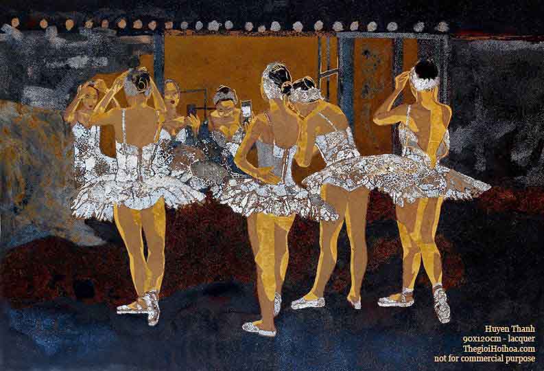 tranh sơn mài soi gương, họa sỹ Huyền  Thanh, Thế giới Hội họa