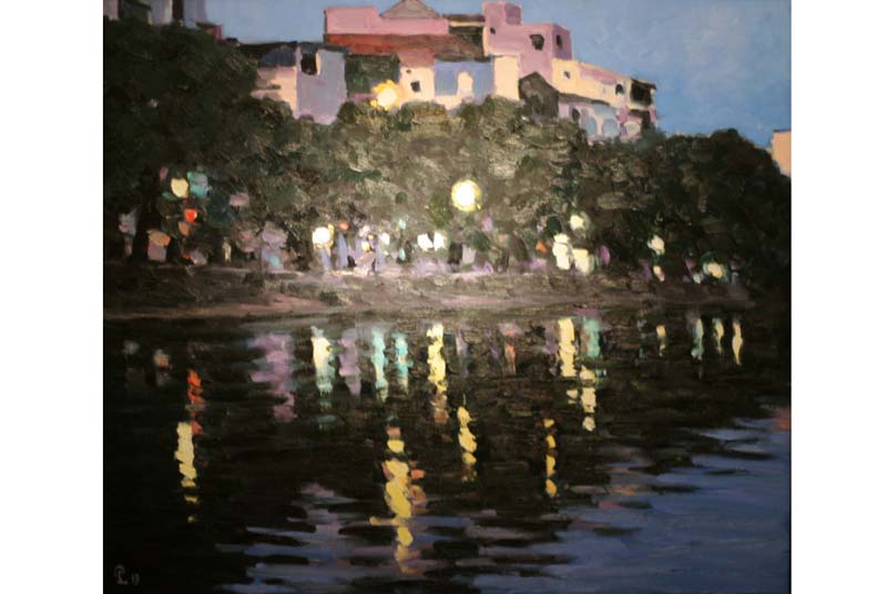 tranh trường phái ấn tượng "Chiều trên hồ Trúc Bạch", họa sĩ Phạm Luận