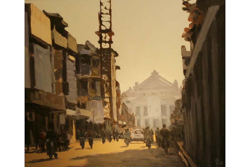Tranh vẽ phố "Ngày mới", họa sĩ Phạm Luận
