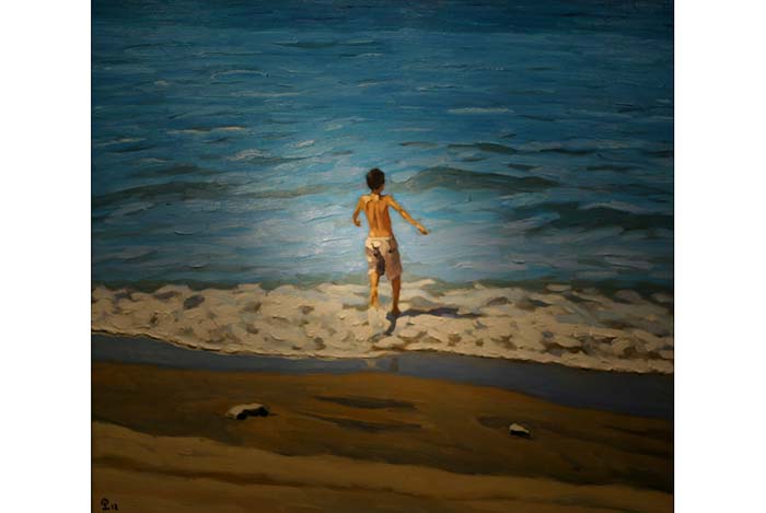 Tranh vẽ biển "Niềm vui tuổi thơ", họa sĩ Phạm Luận