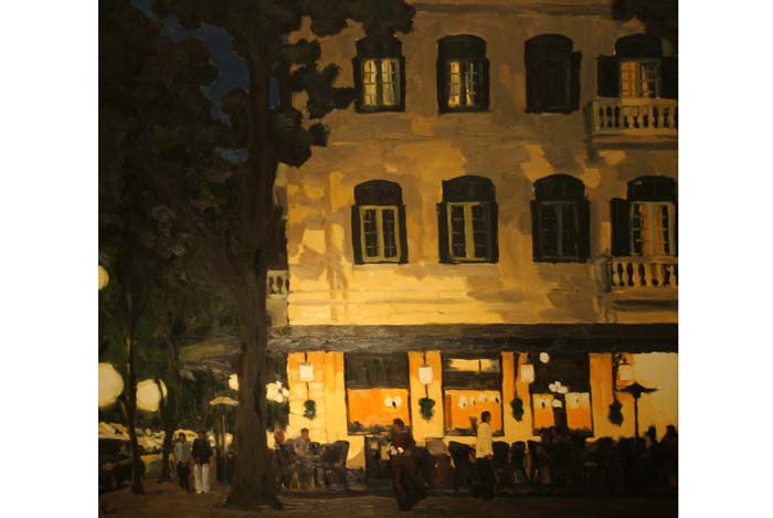 tranh phố phương tây "Quán La Terrasse", họa sĩ Phạm Luận