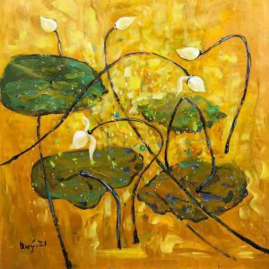 Tranh sơn dầu vẽ hoa sen "Giai điệu thu"