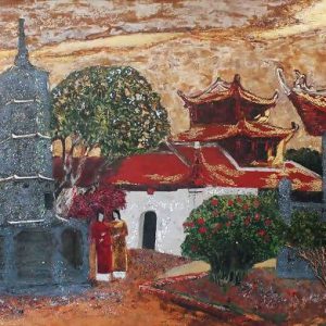 Tranh sơn mài "Chùa bút tháp"