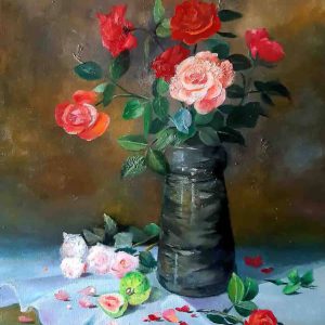 Tranh tĩnh vật hoa "Bình hồng cổ"