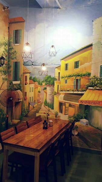 Vẽ tranh tường quán cà phê phong cách cổ điển châu Âu 2