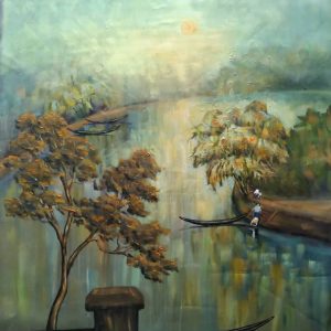 Tranh sơn dầu "Bến quê"