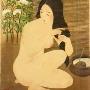 Tranh lụa nude "Thiếu nữ tắm"